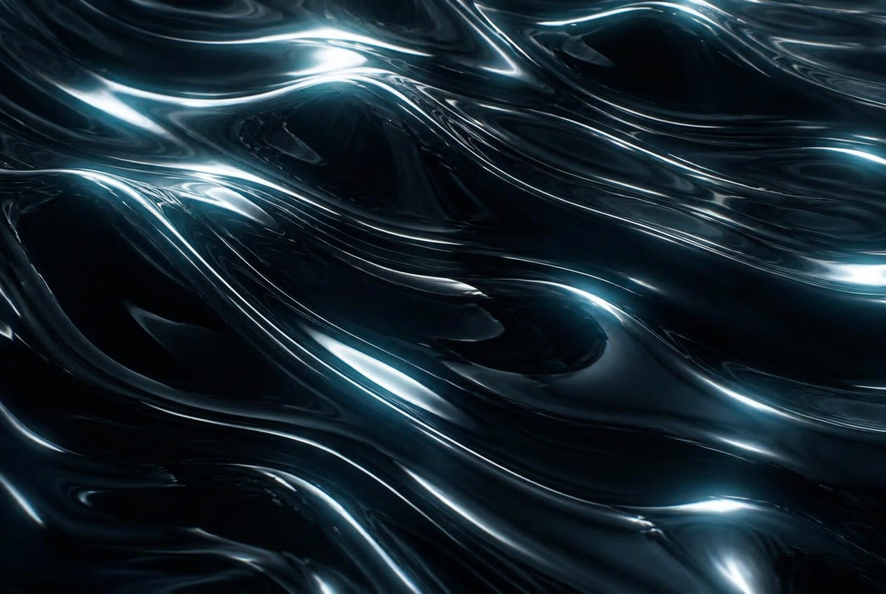 Abstract liquid chrome waves in black and silver